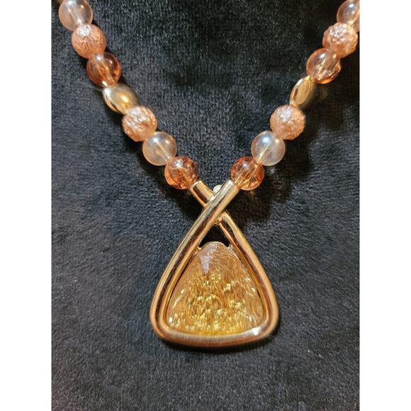 Women's Beaded Necklace With Golden Triangle Pendant And Lobster Clasp Lock - Picture 3 of 7